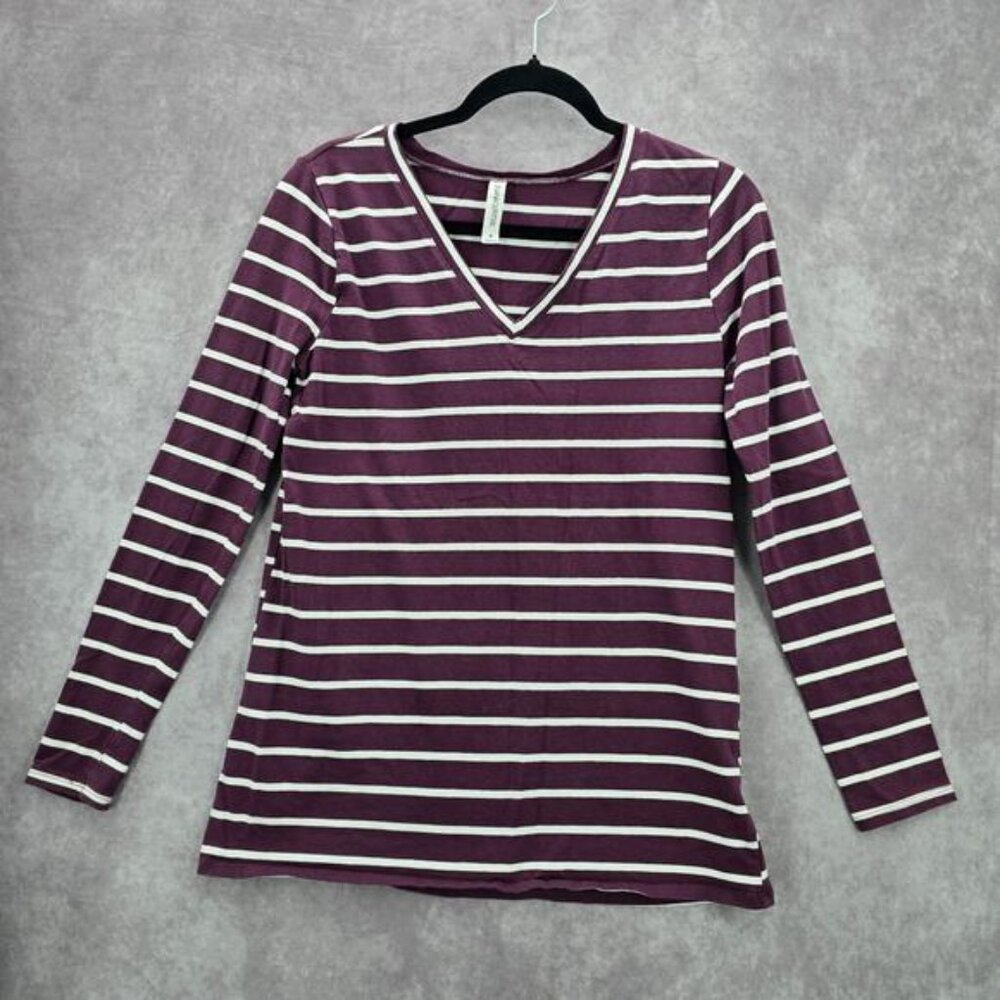Zenana Outfitters Purple Long Sleeve Stripe Y2K Retro Cotton Blouse Top Medium